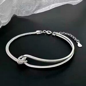 Sterling Silver Knotted Half Sparkle Chain Bracelet!